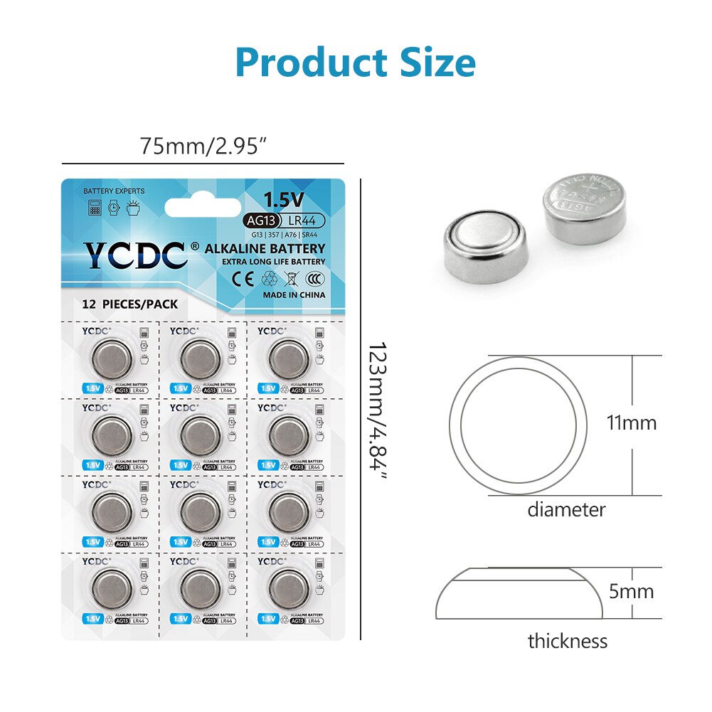 YCDC 48-240Pcs AG13 LR44 357 Button Batteries R44 A76 SR1154 LR1154 Cell Coin Alkaline Battery 1.5V G13 For Watch Toys Remote
