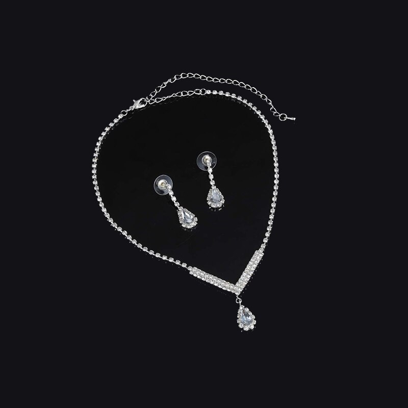 Strass Waterdrop Bruiloft Sieraden Set Kristal Druppel Oorbel Hanger Ketting Bruids Sieraden Sets 3 Pcs