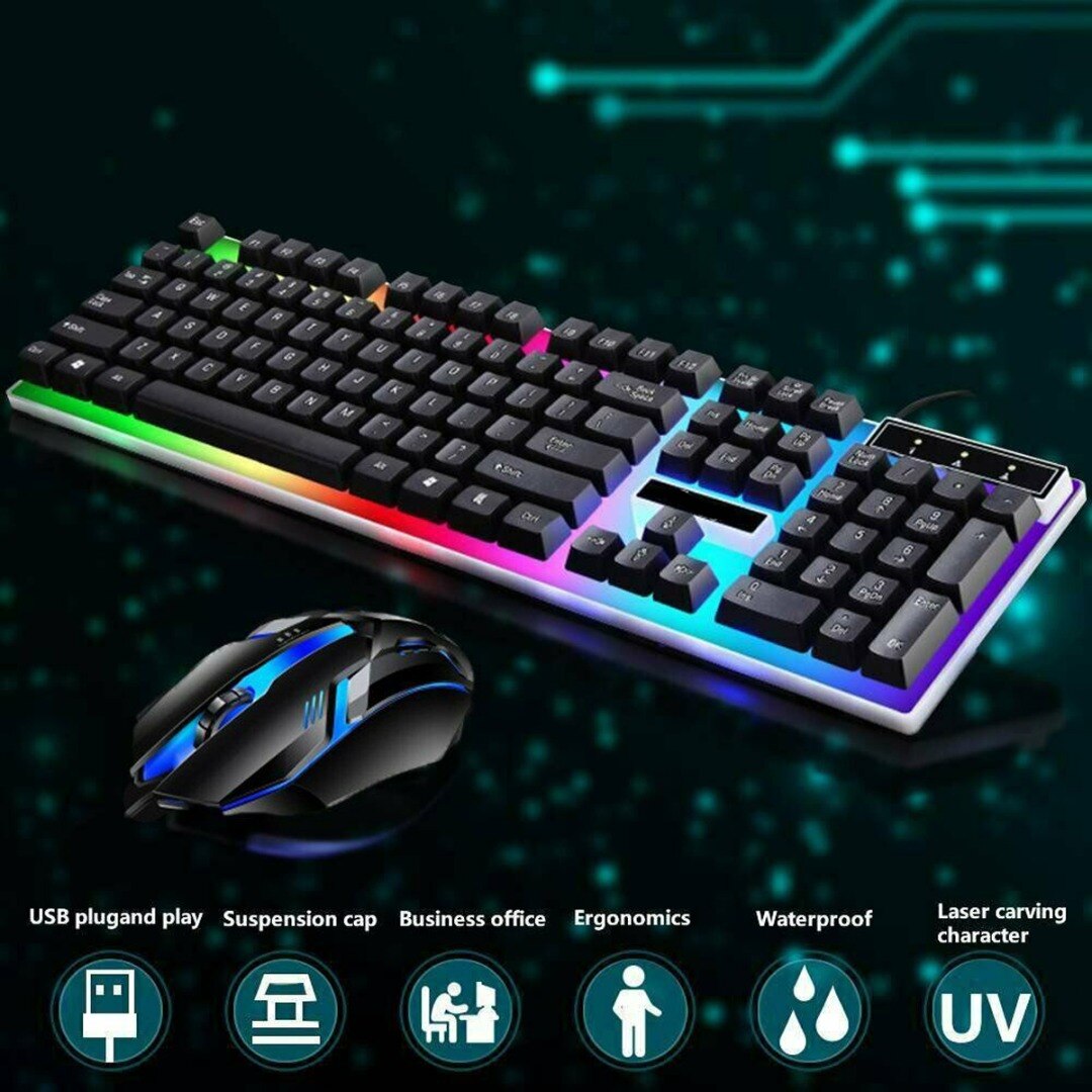 Pohiks Rainbow LED USB Computer Mouse Gamer Mice Backlight keyboard Gamer Kit Silent Gaming Mouse Suitable For Laptops