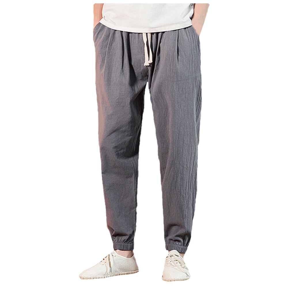 Loose Linen Pants Men Summer mens trousers solid casual wide leg pants chinese comfortable
