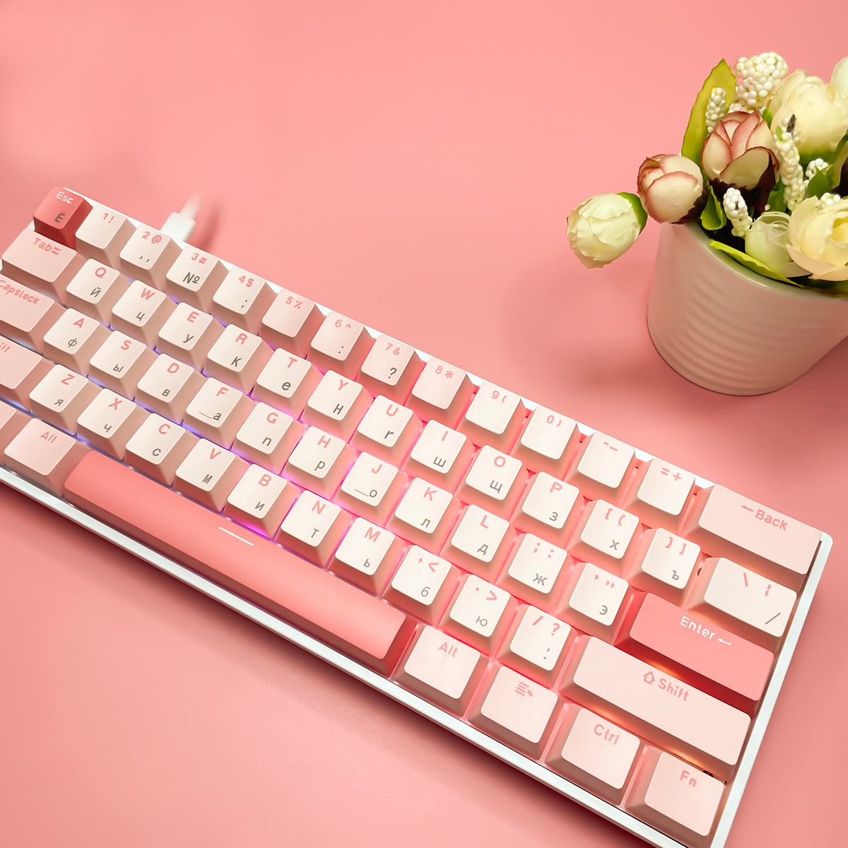 Russian Mechanical Keyboard with Cherry Matcha Shimmer Blueberry Theme Red Black Blue Brown Switch RGB Light Mechanical Keyboard