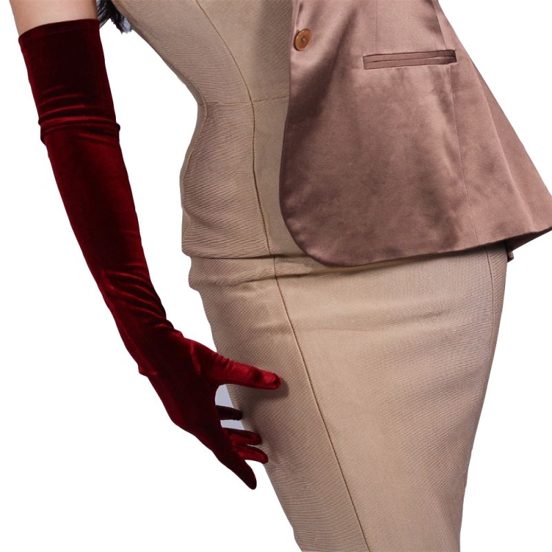 60cm Velours Handschuhe extra Lange Abschnitt Wein verrotten Über Ellenbogen Weibliche Hohe Elastische Schwan Samt Gold Velours Touchscreen Frau WSR03