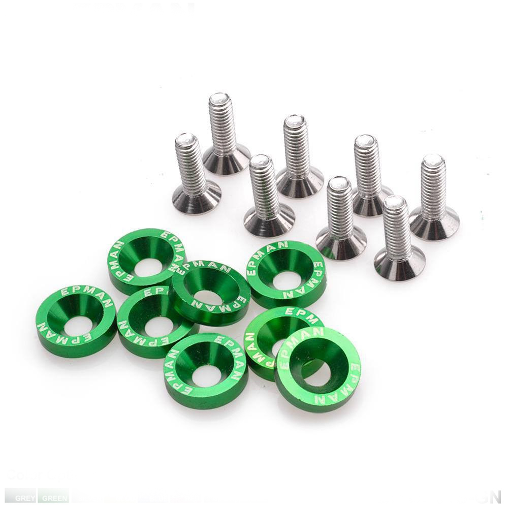 10pcs Car Modified Hex Fasteners Fender Washer Bumper Engine Concave Screws Aluminum JDM Fender Washers and M6 Bolt for Honda: Green