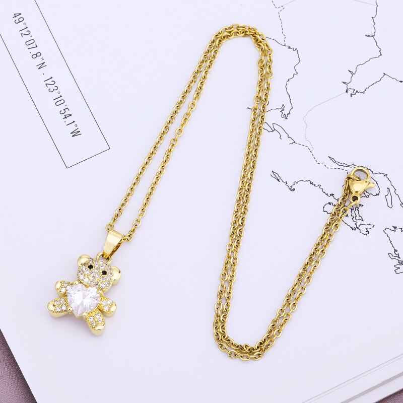 Collana con ciondolo a forma di cuore di cristallo per donna acciaio inossidabile catena in oro zircone animale girocollo Boho gioielli collare regalo di compleanno