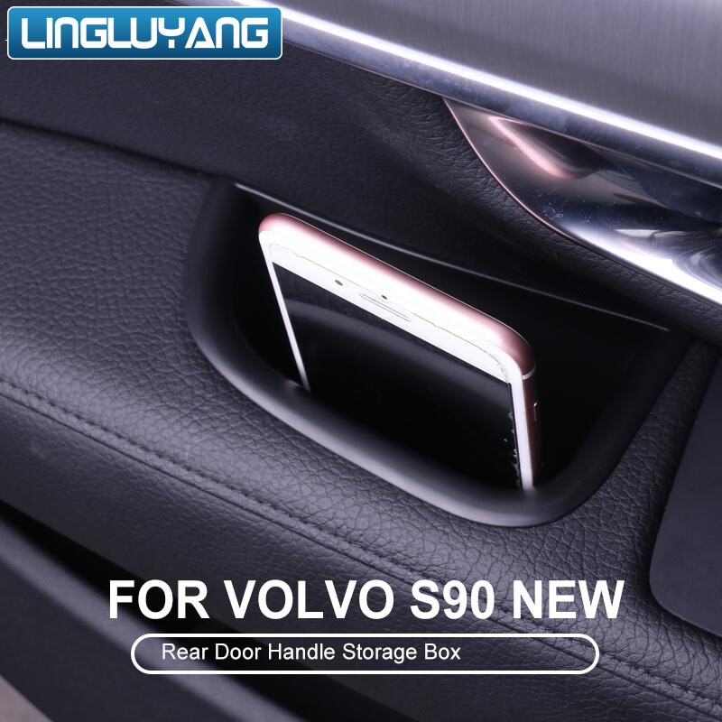 Zwart Voor en Achter Deurklink Opbergdoos Container Houder Lade Voor Volvo S90 V90CC Auto Accessoires 2 stks/set