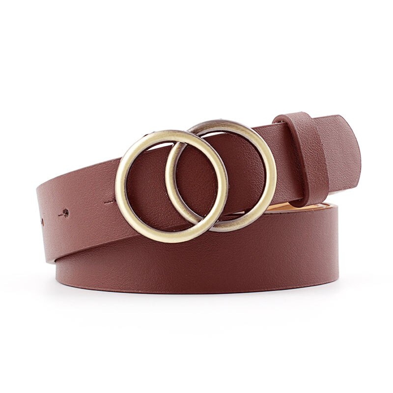 Kvinder guld sort sølv stor dobbelt ring cirkel spænde bælte linning kvindelige dame brede læderremme bælter til jeans: Stil 2 kaffe