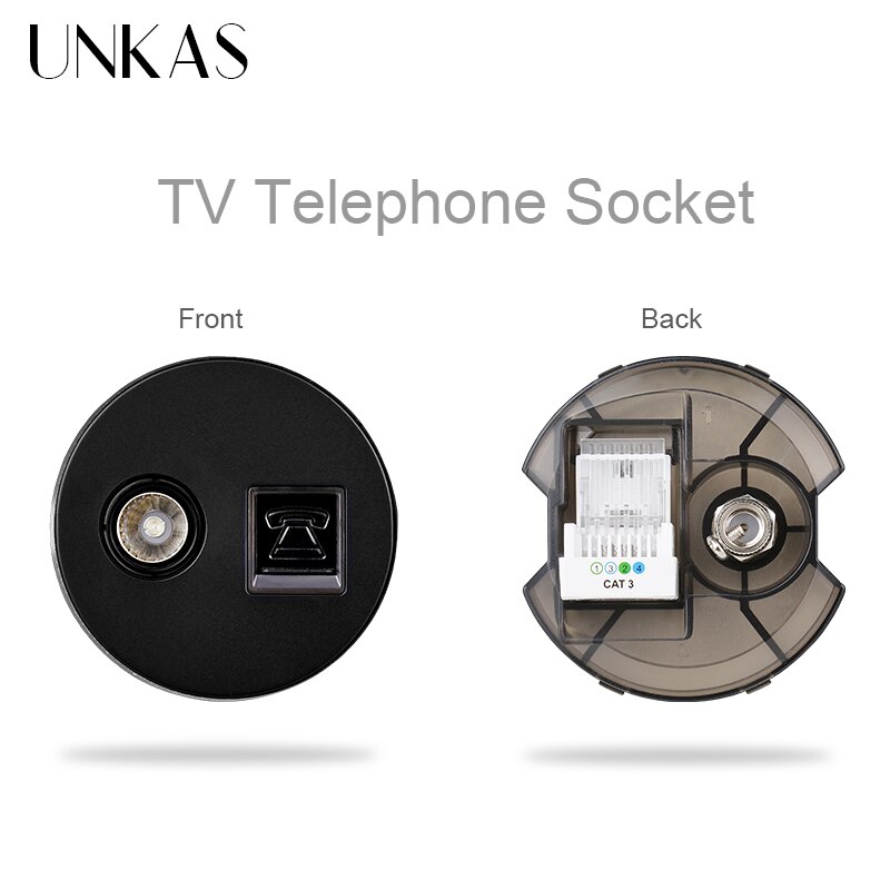 UNKAS DIY Modules Matching TV Connector Port RJ12 Telephone Jack For Wall Power 16A Socket Free Combination Outlet: Black TV Telephone
