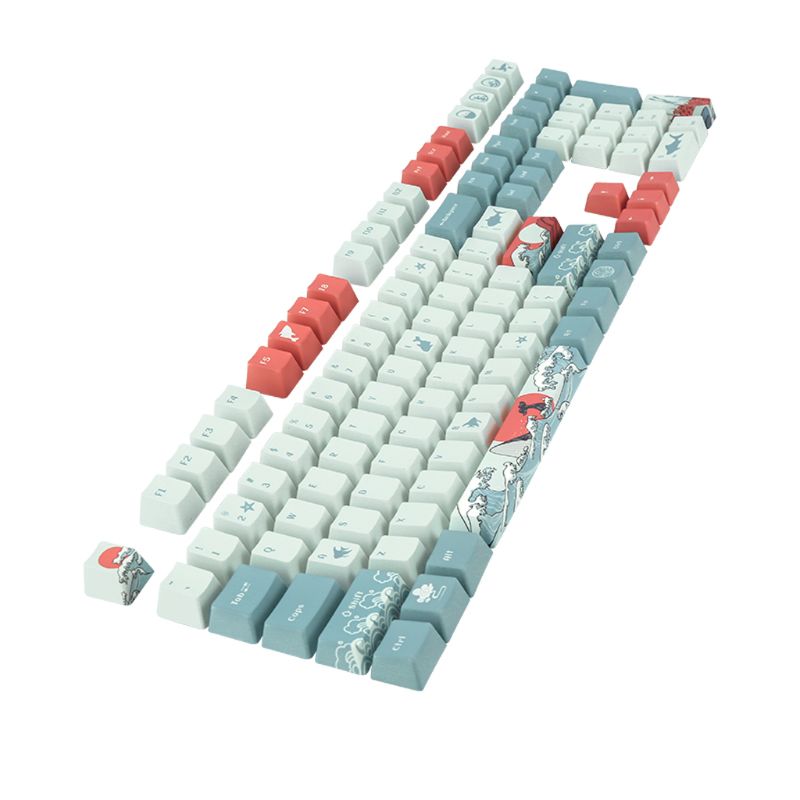 5 Sides Dye-Sublimation 108 Ukiyo-e Sea Waves Keycap Mechanical Keyboard Keycaps