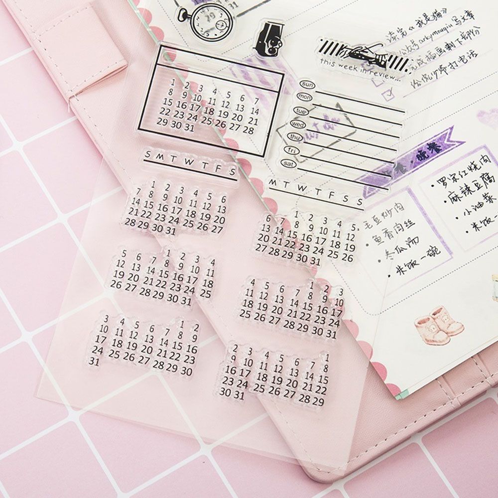 1Pcs Silicone Clear Stamps Set Transparent Weekly Monthly Calendar Time Clock DIY Scrapbooking Stamps Decorative Card Making
