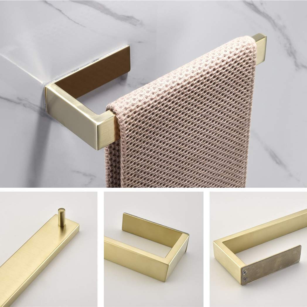 Luxury Clothes Hook, Paper Towel Holder, Towel Bracket and Towel Bar Economical 4-Piece Accessories Set Gold Brushed 3M Adhesive
