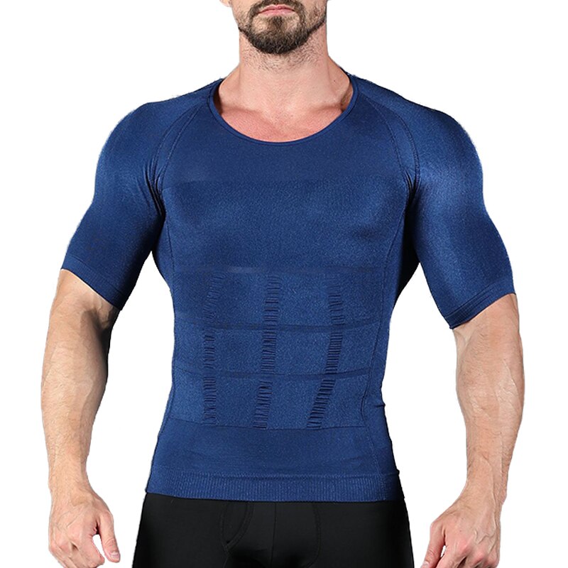 Men&#39;s Slimming Shaper Posture Vest Male Belly Abdomen For Corrector Compression Body building Fat Burn Chest Shirt Corset: Blue / XXXL