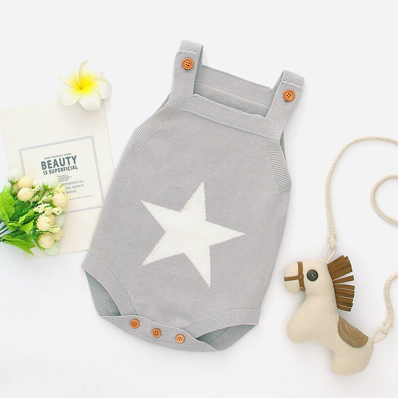 Neugeborenen Baby Bodys Sommer Für Jungen Mädchen Onesie Stern Gestrickte Kleinkind Overall ärmellos Kleinkind Overall freundlicher Körper oben: 82W405 khaki / 0-3M (70)