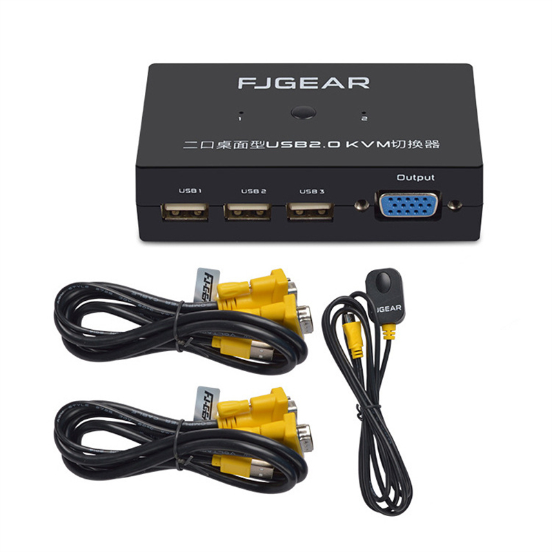 2 Port USB KVM Schalter Switch Box VGA Computer Share Usb Mouse Keyboard Monitor Converter With Connector Cables PC Converter