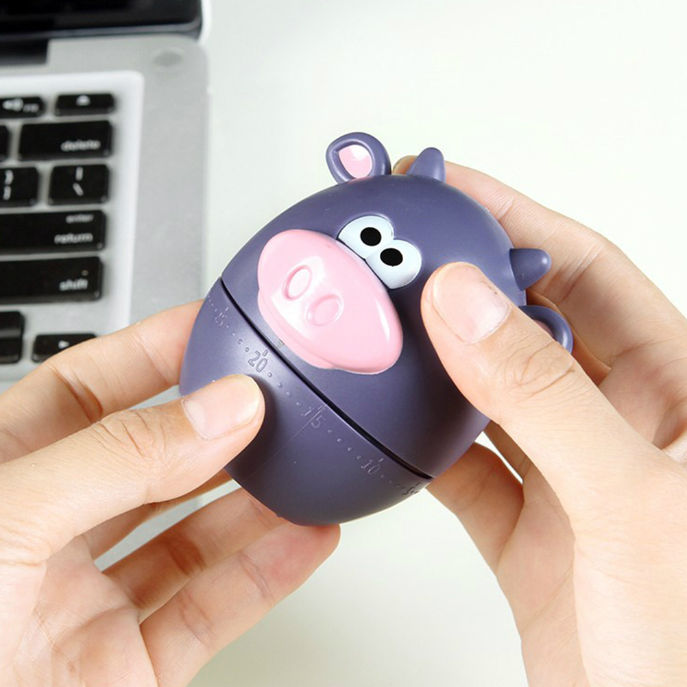 Cute Kitchen Timer for Cooking Cartoon Cow Timers Mechanical Manual Animal Shape Gadgets