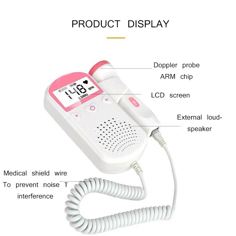 Foetale Doppler Ultrasound Geluid Baby Heartbeat Monitor Detector Led Digitale Prenatale Pocket Fetal Doppler