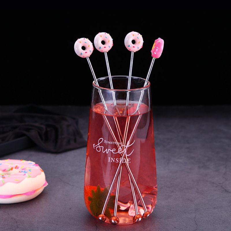 Donut form rustfrit stål swizzle stick rundt hoved blanding cocktail kaffe rørere vin drink bar tilbehør