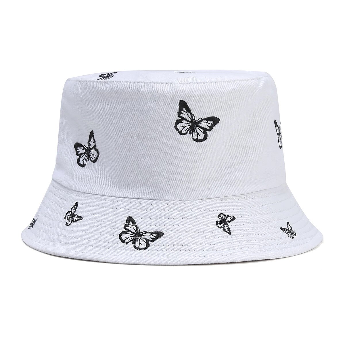 Sombrero de pescador con bordado de mariposa para hombre y mujer, gorra de pescador con bordado de mariposa, doble cara, de algodón, protección solar, 2022: White