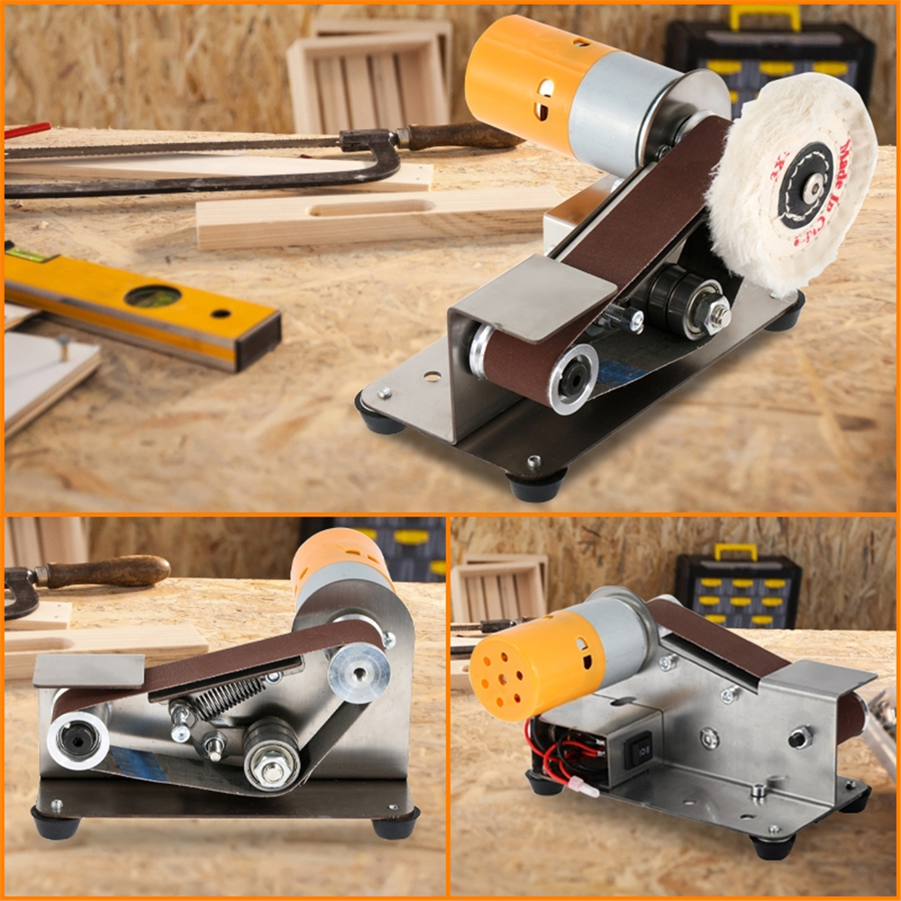 Mini Electric Belt Sander 15 Degree Edges Sharpener with 10 Abrasive Belt Multifunction Cutter Edges Polishing Grinding Machine