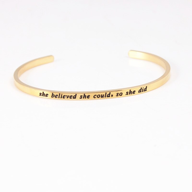 Trend Quotes Mantra Bracelets 316L Stainless Steel Open Cuff Bangle Women Gold Inspirational Jewelry Bracelets