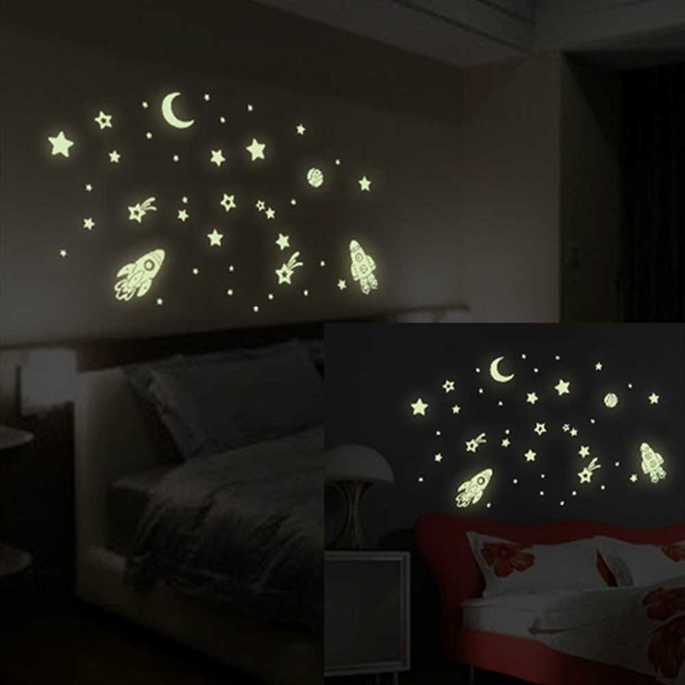 Kids 2 Vel 3D Glow in The Dark Planeet Sterren Maan Muurstickers Lichtgevende Fluorescerende Muur Sticker Decals Slaapkamer Thuis decor Speelgoed