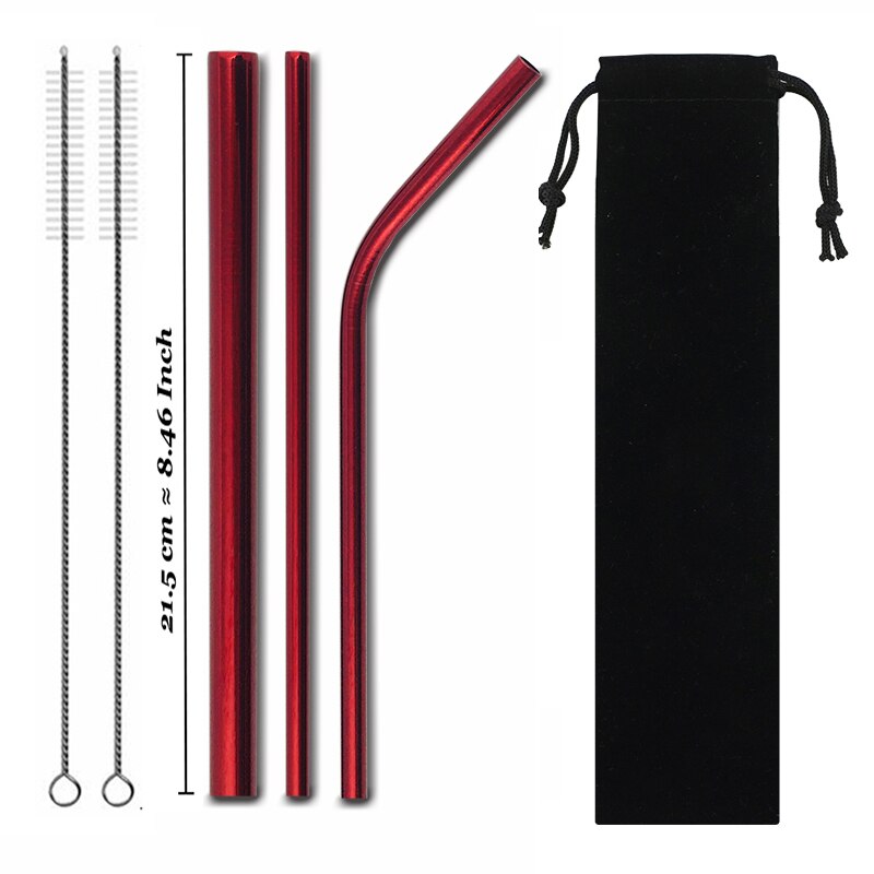 Paille métallique réutilisable colorée de , en acier inoxydable 304 avec brosse de nettoyage pour tasses 20/30oz,: Set 08