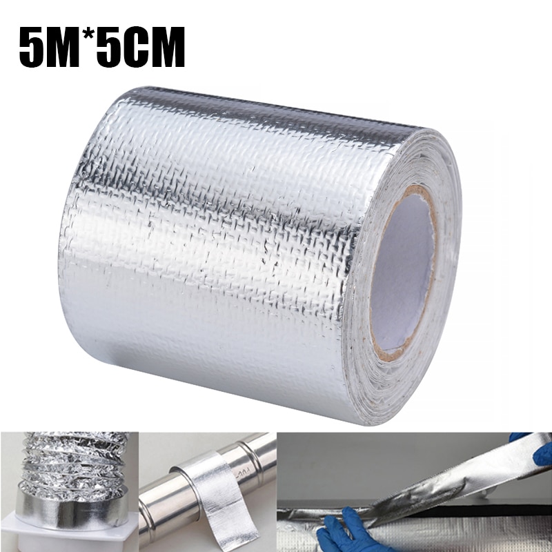5M X 5Cm Aluminiumfolie Thermische Uitlaat Tape Luchtinlaat Warmte Isolatie Shield Wrap Reflecterende Warmte Barrière Zelf lijm Motor