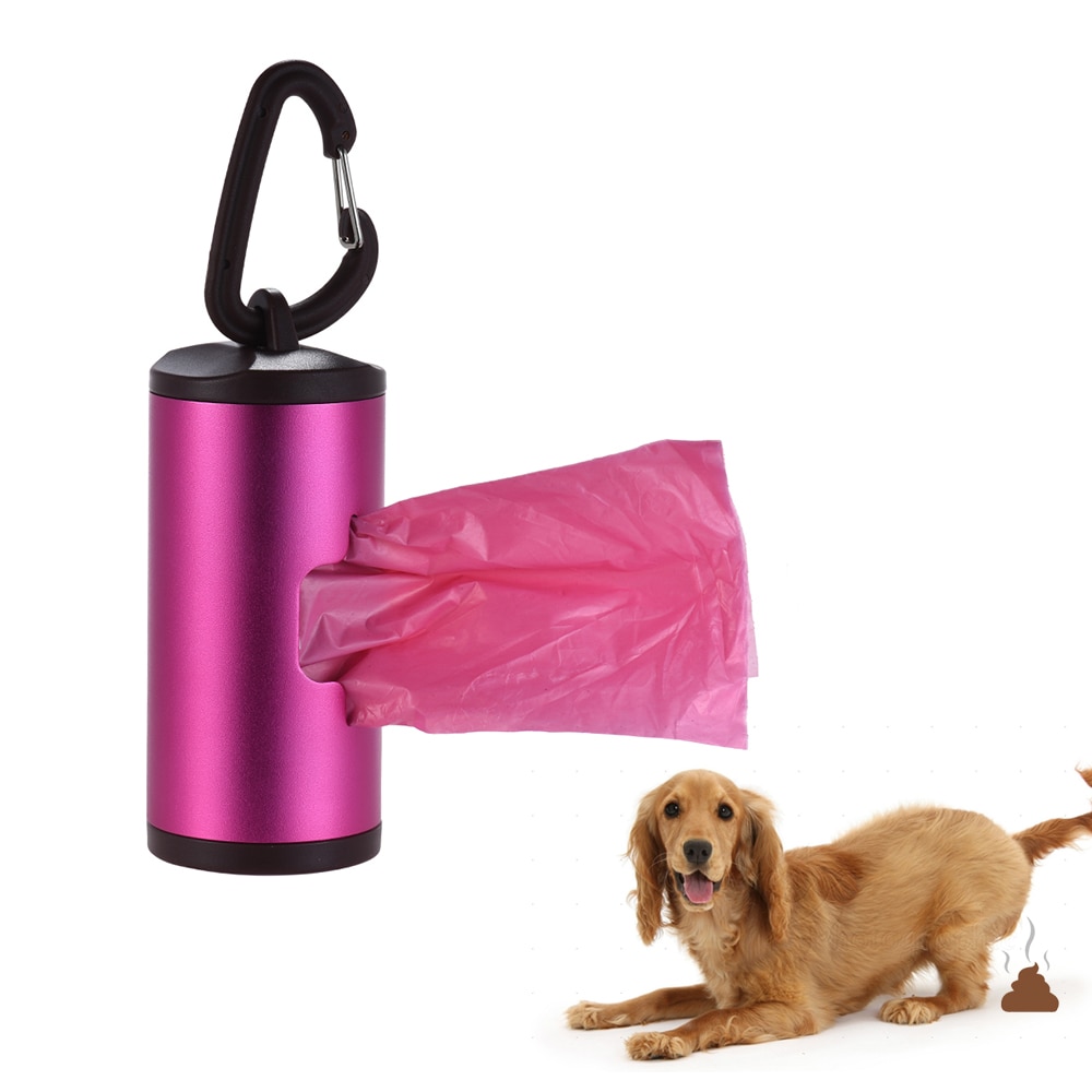 Pet Dog Poop Bag Dispenser Waste Garbage Bags Carrier Holder Dispenser Aluminum Tube with 15pcs Waste Bags Refillable