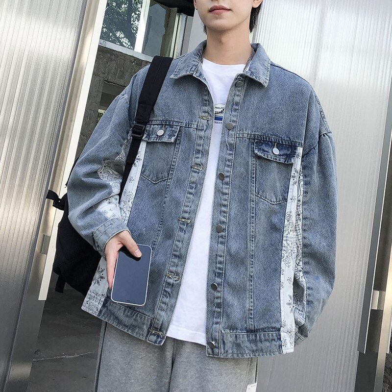 Mens Spring Cotton Denim Jackets Casual Cowboy Streetwear Spring Autumn Thin Slim Chinese Style Coats Single-Breas Tops 2022: PSDJ032Blue / XS