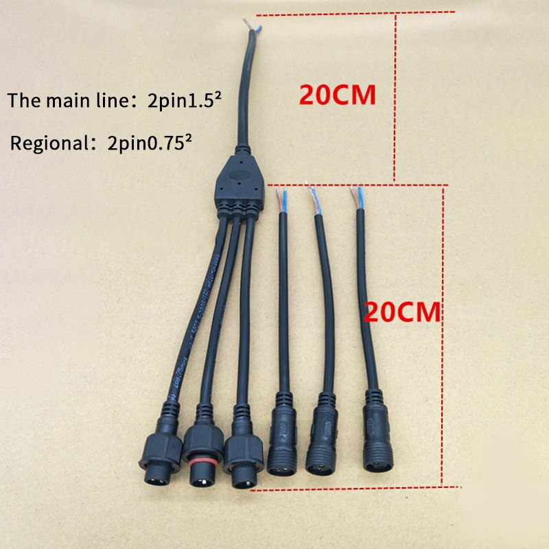 Cables Connector Waterproof IP67 2 pin Y 1 to 2 3 4 5 Connectors Male Female Electrical Wire Splitter Outdoor Led Strips: 1 to 3 Male Female