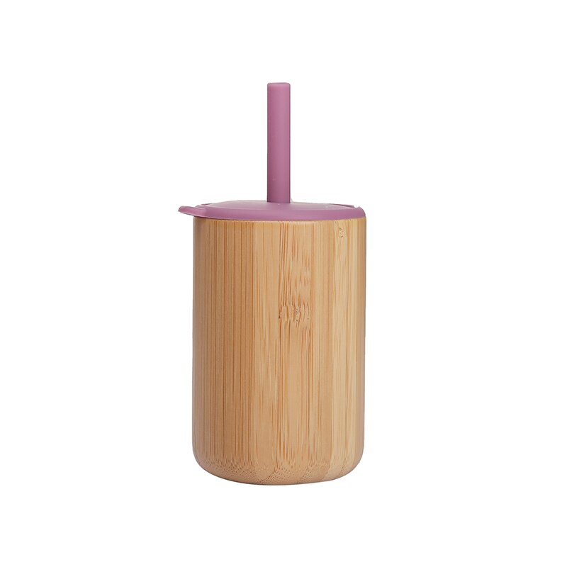 1 PCS Baby Feeding Cup With Straw Children Learn Feeding Drinking Bamboo Kids Training Cup with Straw: dark purple