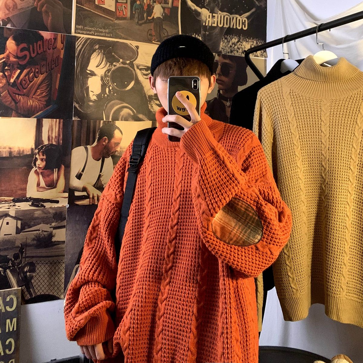 Vinter turtleneck genser herre varm casual strikket genser herre vill løs koreanske strikkegensere herreklær m -2xl: Rød / Xxl