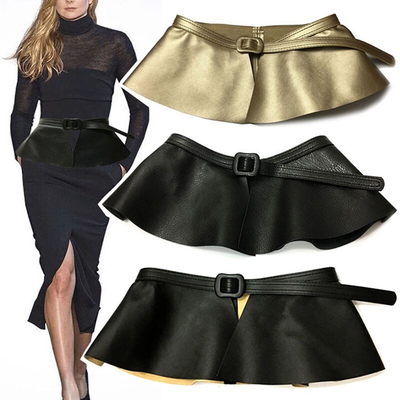 nuevas tendencias mujer Oro Negro corsé cinturón de falda de volantes Peplum cintura cinturones fajas para el vestido de las mujeres