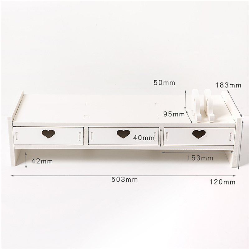 Pink White Student Storage Rack Heart Drawers Monitor Laptop Increase Shelf Office Screen Riser Holder Stationery Pen Storage: Silver