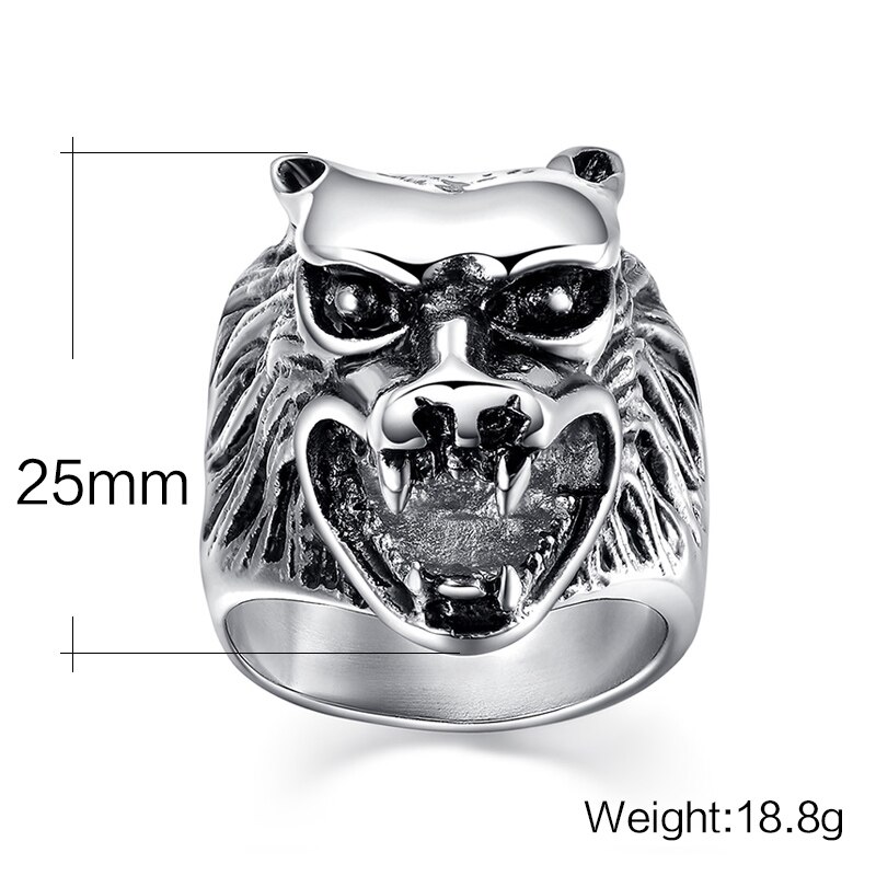 Vnox Wolf Head Ring Men Stainless Steel Metal Not Fade Cool Boy Party Jewelry