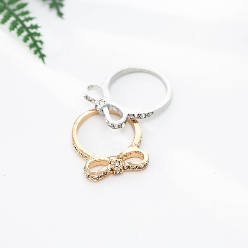 Rose Gold Color Ring Sparkling Bow Knot Stackable Fine Ring Micro Pave Clear CZ for Women Wife Couple Jewelry