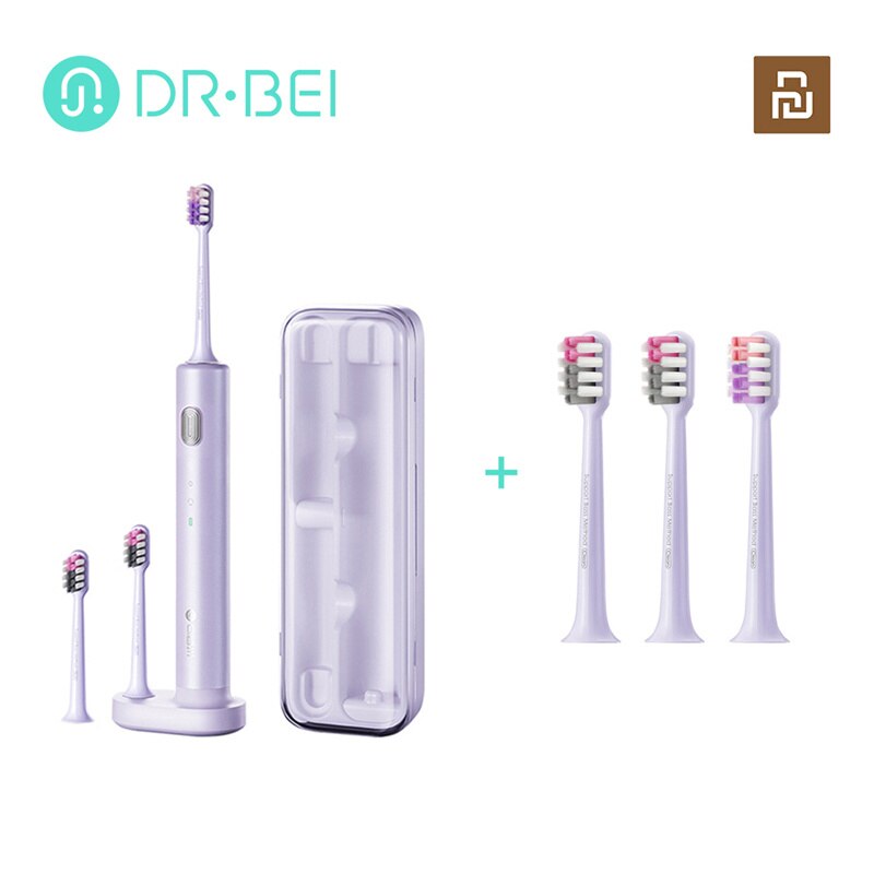 DR.BEI BY-V12 Ultrasonic Electric Toothbrush Portable 3 Models Soft Electric Tooth Brush IPX7 Rechargeable Adults Oral Cleaner: Purple