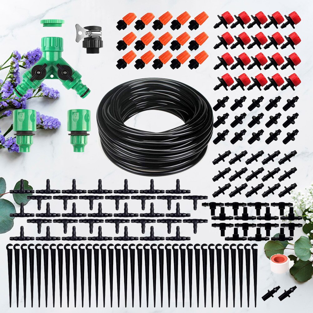 1 Set of 40M DIY Micro Drip Irrigation System Plant Self Watering Cooling Device Garden Hose Kit - Timer
