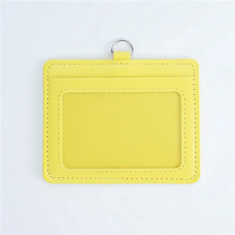 PU Leather Card Holders Set Women Men Student Retractable Badge Reel ID Card Holder Cover Case Nurse Badge Lanyards: Yellow