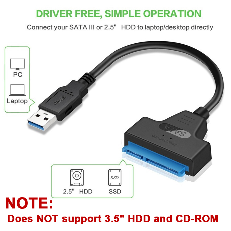 Cable SATA a USB 3,0/2,0 de hasta 6 Gbps para disco duro externo HDD SSD de 2,5 pulgadas, adaptador de 22 Pines, Cable USB 3,0 a SATA III