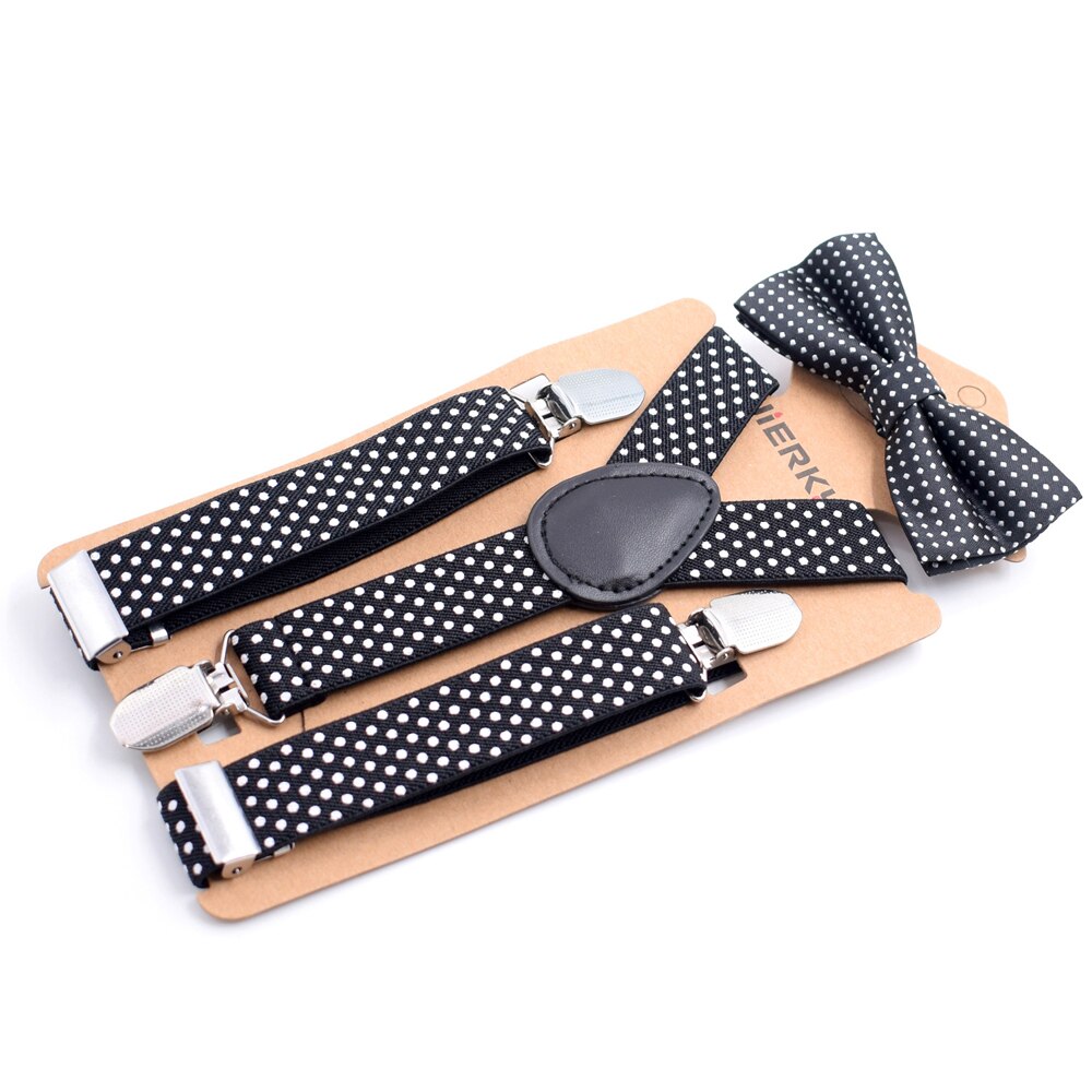 Toddler Kids Girl Boy Polka Dot Suspender Clip with Bow Tie Set Adjustable Suspender Bowtie Set: A