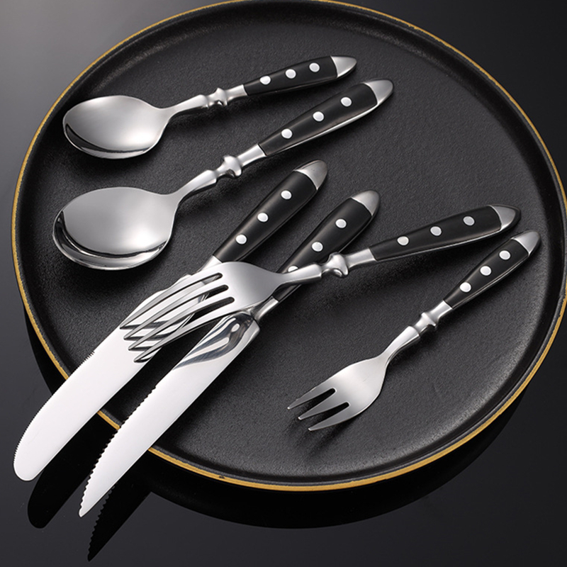 Juego de cubiertos de acero inoxidable occidental, cuchillo de comedor con mango de madera, tenedor, cuchara de té, vajilla de cocina