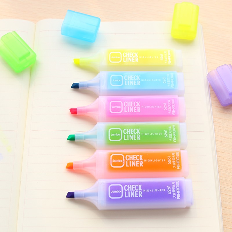 6pcs/pack Fluorescent Highlighter Marker Multi-Color Highlighter Pen Marker Paint Pens Set Stationery Office School Supplies