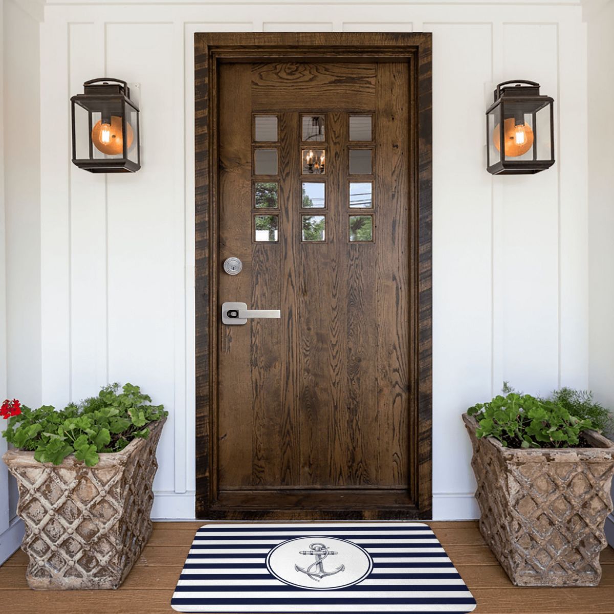 Anchor And Navy Blue Stripes Doormat Welcome Polyeste Bathroom Living Room Floor Carpet Balcony Rug Door mat Absorbent Area Rugs