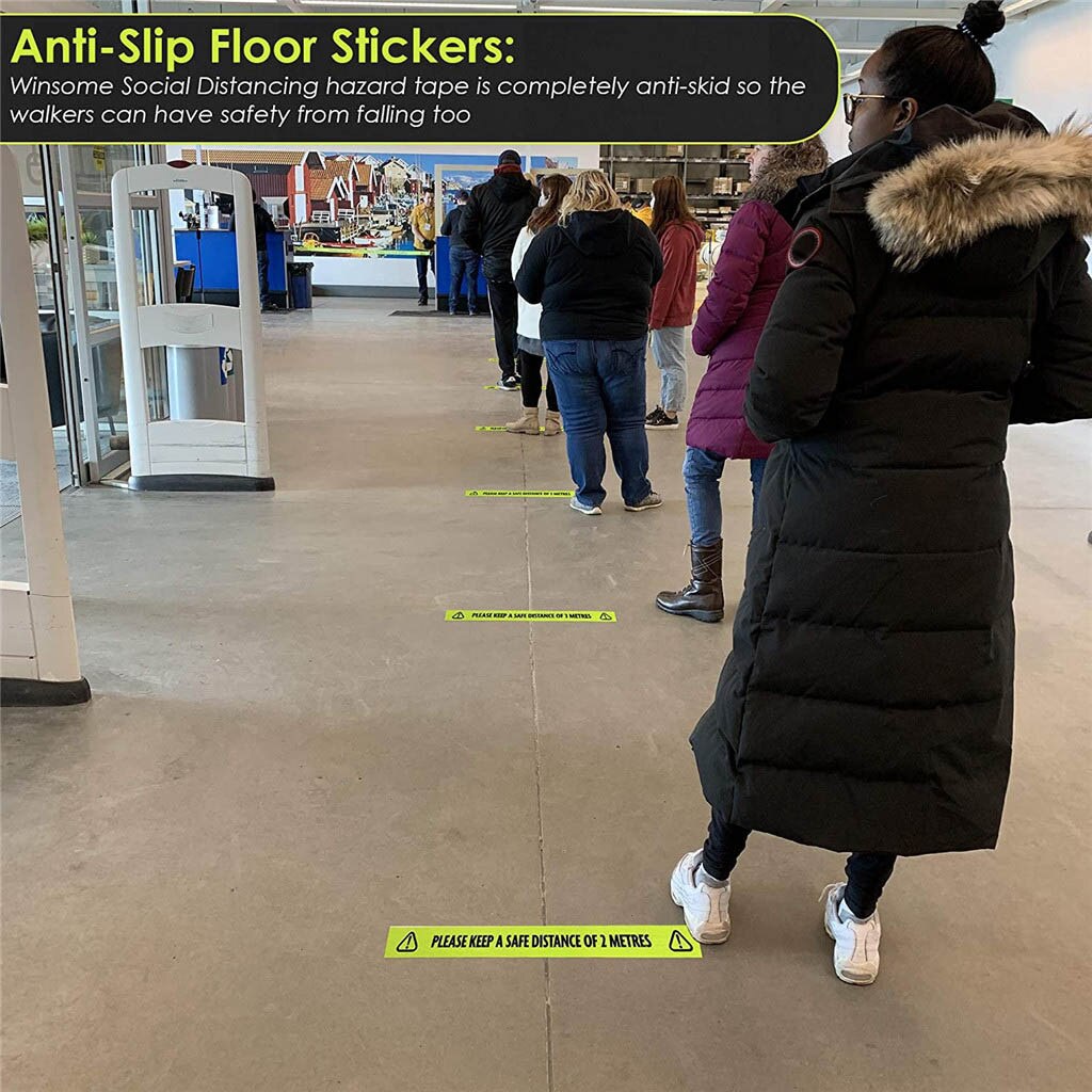 Please Keep A Safe Distance Of 2 Meters Warning Sticker Adhesive Tape Floor Marking Tape Social Safe Distancing Workplace Safety
