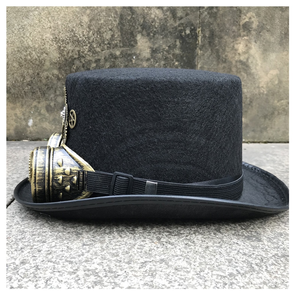Mænd kvinder håndlavet steampunk top hat med gear briller scene magisk hat fest hat størrelse 57cm steampunk hat