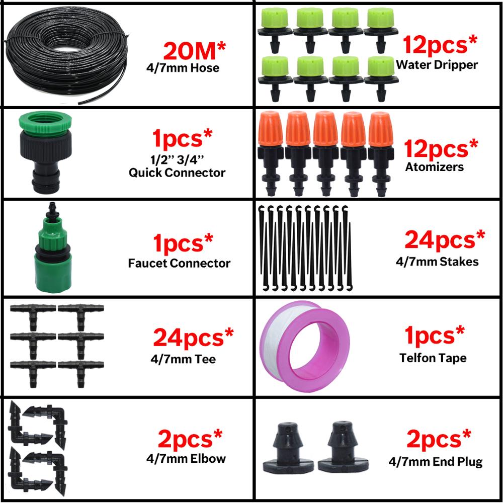 KESLA 5M-35M Micro Drip Irrigation Watering Kit Automatic Garden 4/7mm Irrigation System w/ Adjustable Dripper for Flower Lawn: KSL01-KIT188-20M