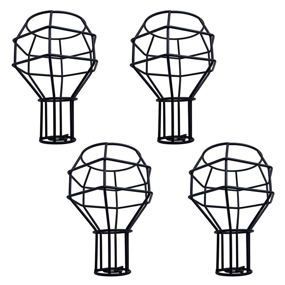Rustic Vintage Lamp Shade Bulb Guard Lamp Cage Pendant Fixture Ceiling Light Wall Lamp Guard Black spherical abajur D35: 4Pack