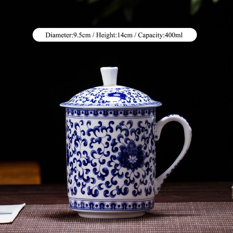 400ml jingdezhen keramiske tekopper med låg blå og hvid porcelæn drage mønster vand kop kinesisk kung fu te sæt mester krus: B