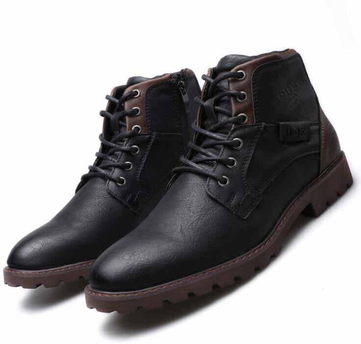 Martin boots herrstövlar stor storlek blixtlåsstövlar herrskor höst och vinter manskor retro ökenverktygsstövlar: Svart / 11.5
