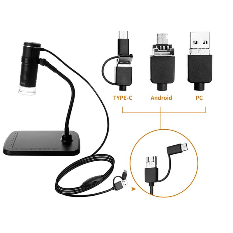 50-1000x 3 IN 1 Digital Microscope TypeC Android Computer Handheld USB Microscope Children's Magnification Magnifier With Stand